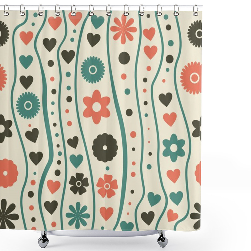 Personality  Seamless Pattern With Retro Funky Doodle Flowers Shower Curtains