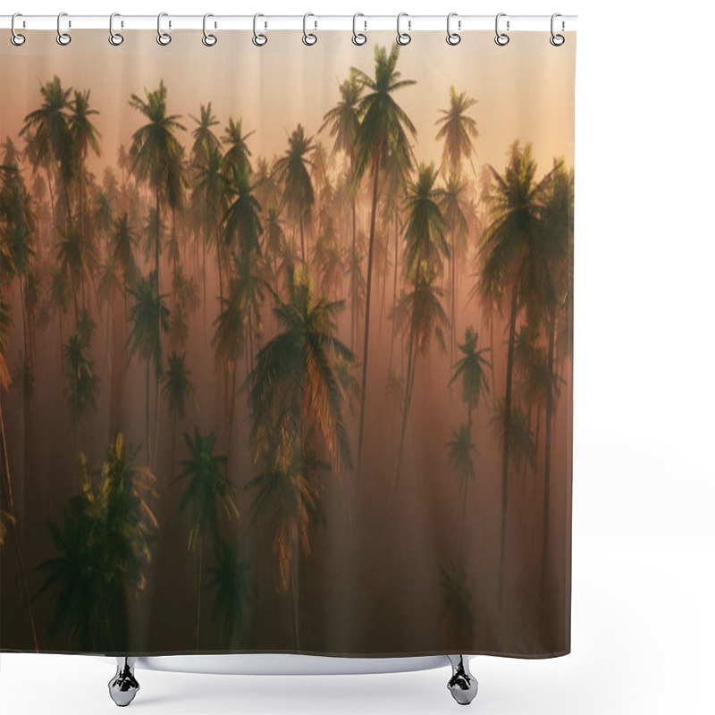 Personality  Palm Tree Forest In Morning Mist Shower Curtains