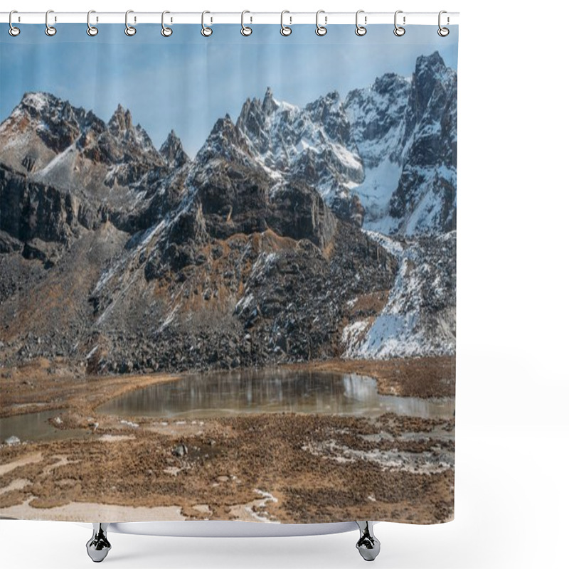 Personality  Beautiful Scenic Landscape With Snowy Mountains And Lake, Nepal, Sagarmatha, November 2014 Shower Curtains