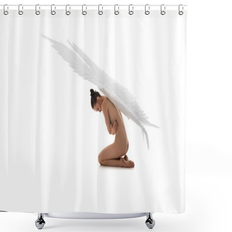 Personality  Nude Angel With White Wings Embracing Body Shower Curtains