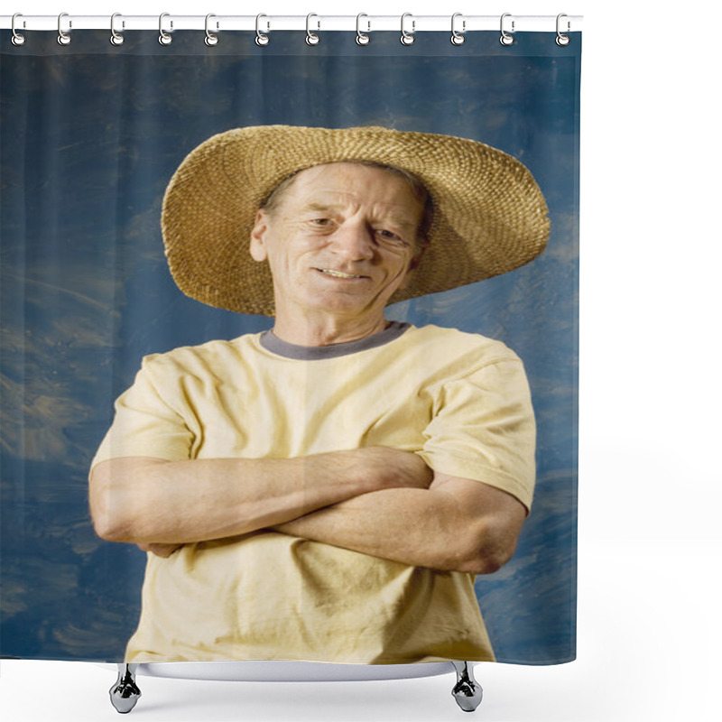 Personality  Man In A Big Straw Hat Shower Curtains