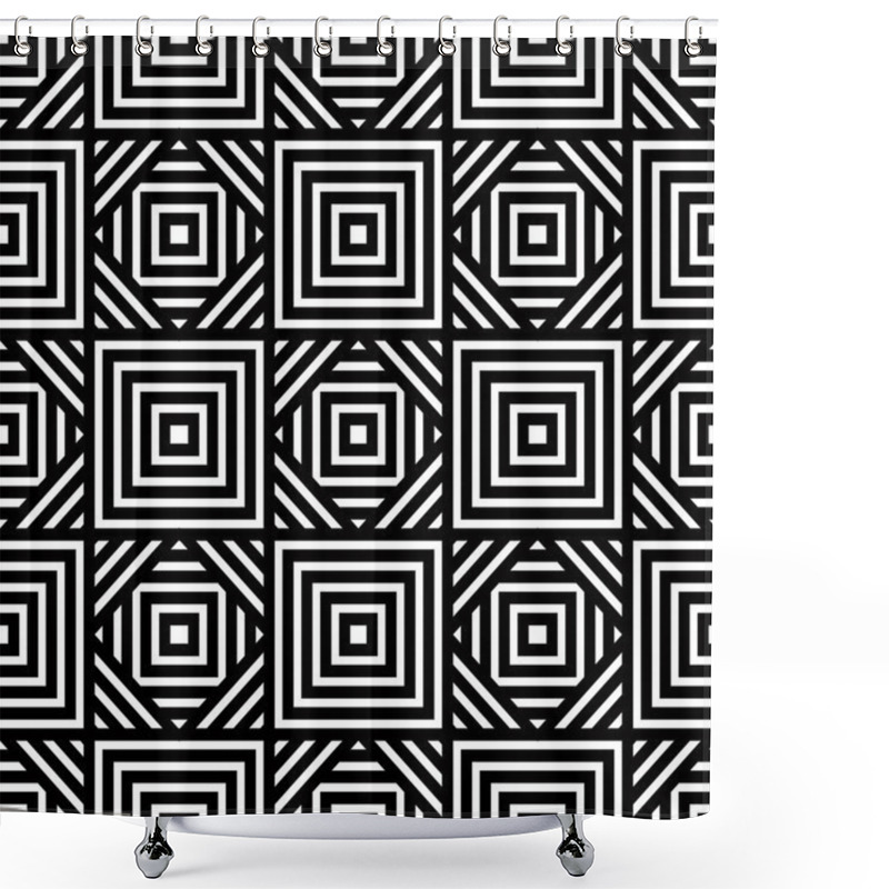 Personality  Seamless Black And White Geometric Pattern, Simple Vector Backgr Shower Curtains