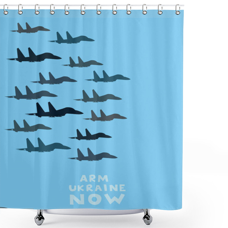 Personality  Illustration Of Airplanes Near Arm Ukraine Now Lettering On Blue Background  Shower Curtains