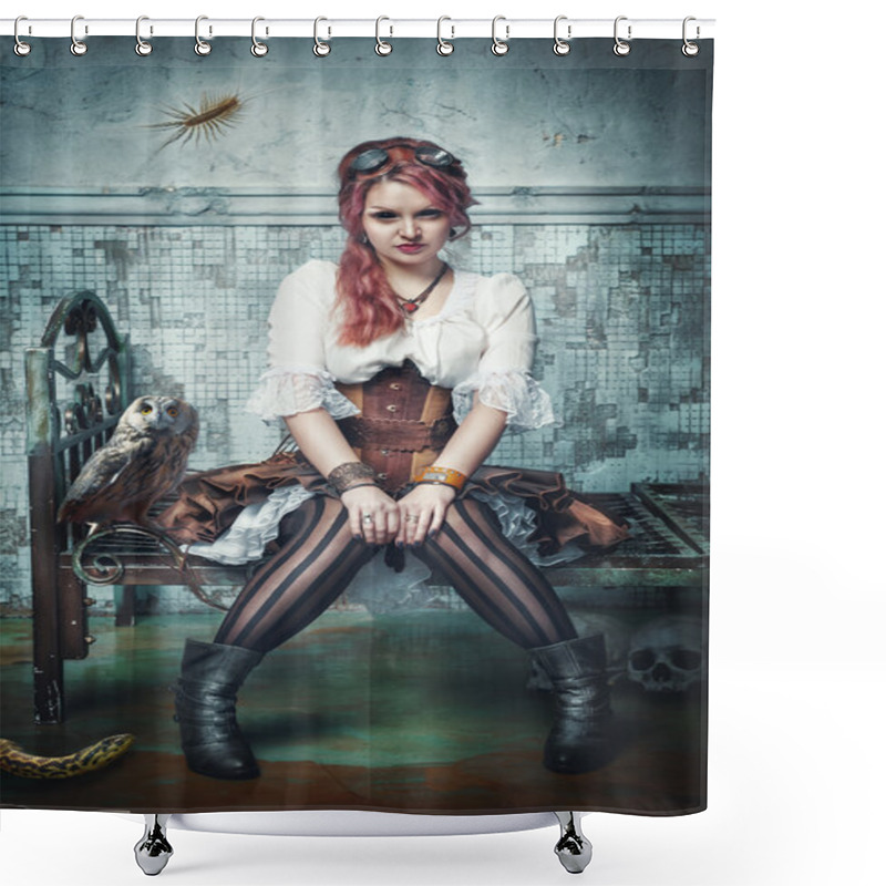 Personality  Beautiful Steampunk Witch In The Abandoned Room Shower Curtains