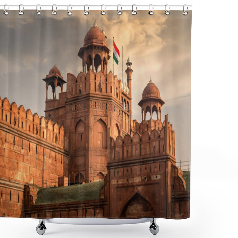 Personality  Red Fort Delhi At Sunset - A Red Sandstone Architectural Fort City And A UNESCO World Heritage Site Shower Curtains