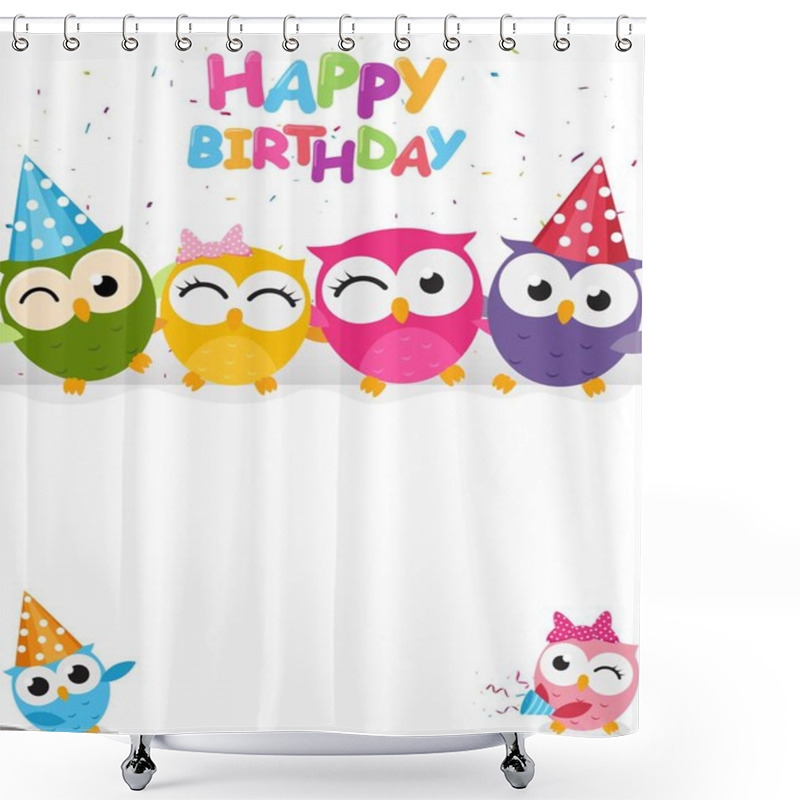 Personality  Vector Illustration Of Happy Birthday With Cute Owl Shower Curtains