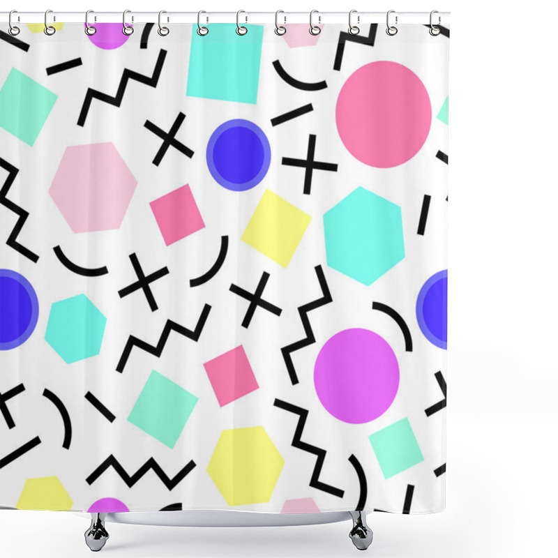 Personality  Vector Seamless Geometric Pattern. Memphis Style. Abstract 80s. Shower Curtains