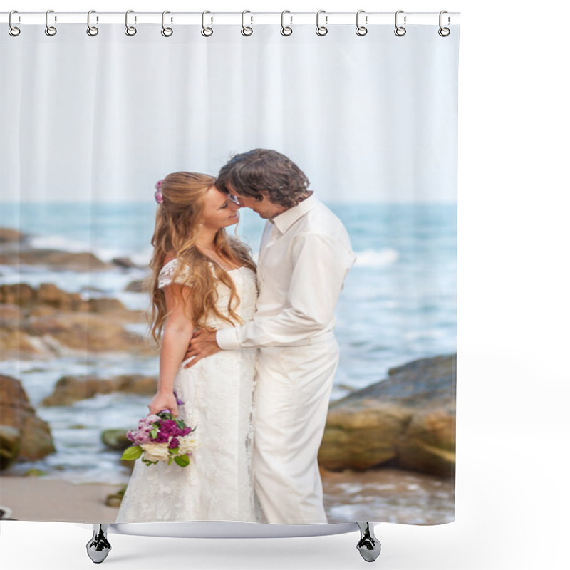 Personality  Bride And Groom On The Tropical Beach Shower Curtains