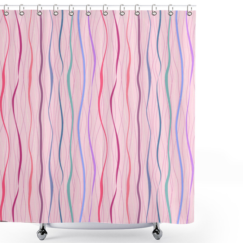 Personality  Vertical Pink Wavy Stripes And Lines Retro Seamless Pattern Shower Curtains