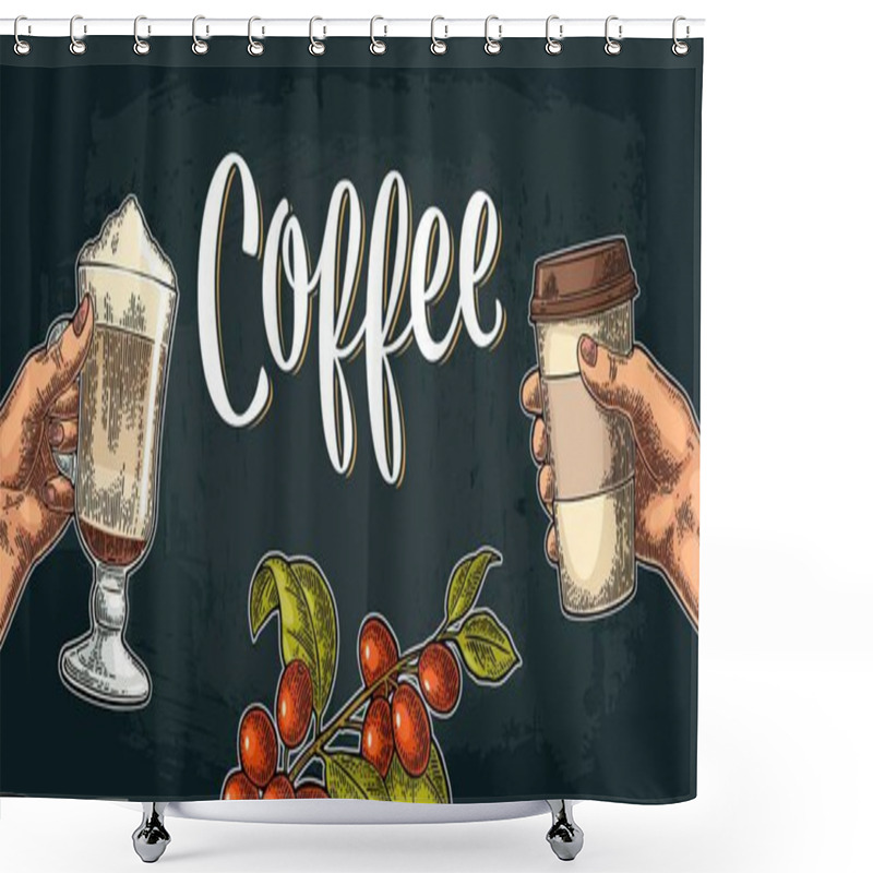 Personality  Template Poster With Hand Holding Disposable Cup Coffee Shower Curtains