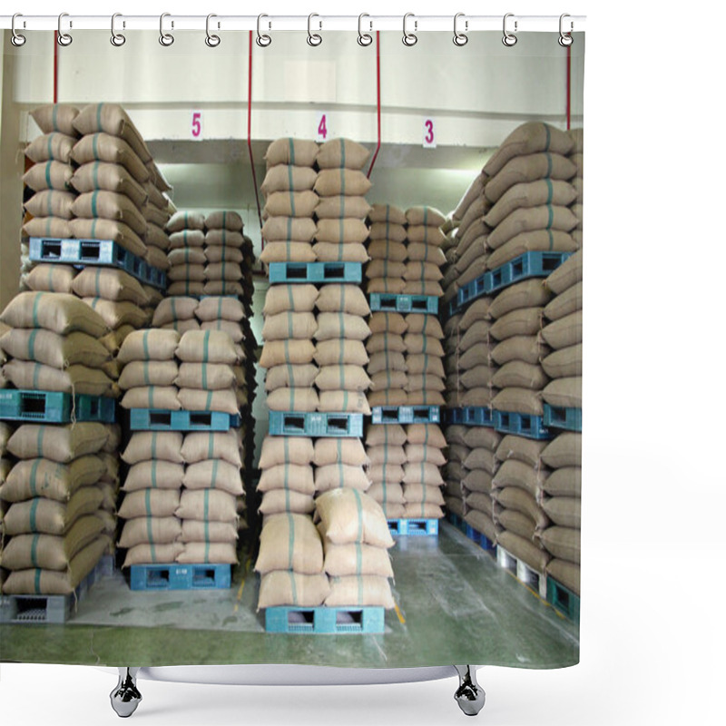 Personality  Stacked Of Rice Sacks In Warehouse. Shower Curtains