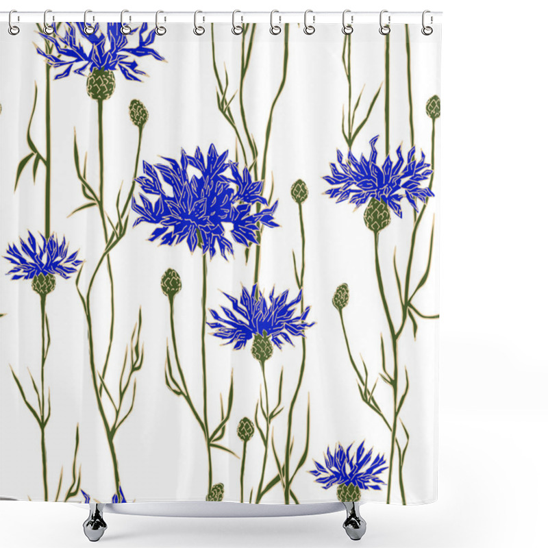 Personality  Seamless Pattern With Cornflowers. Hand-drawn Vector Illustration. Shower Curtains