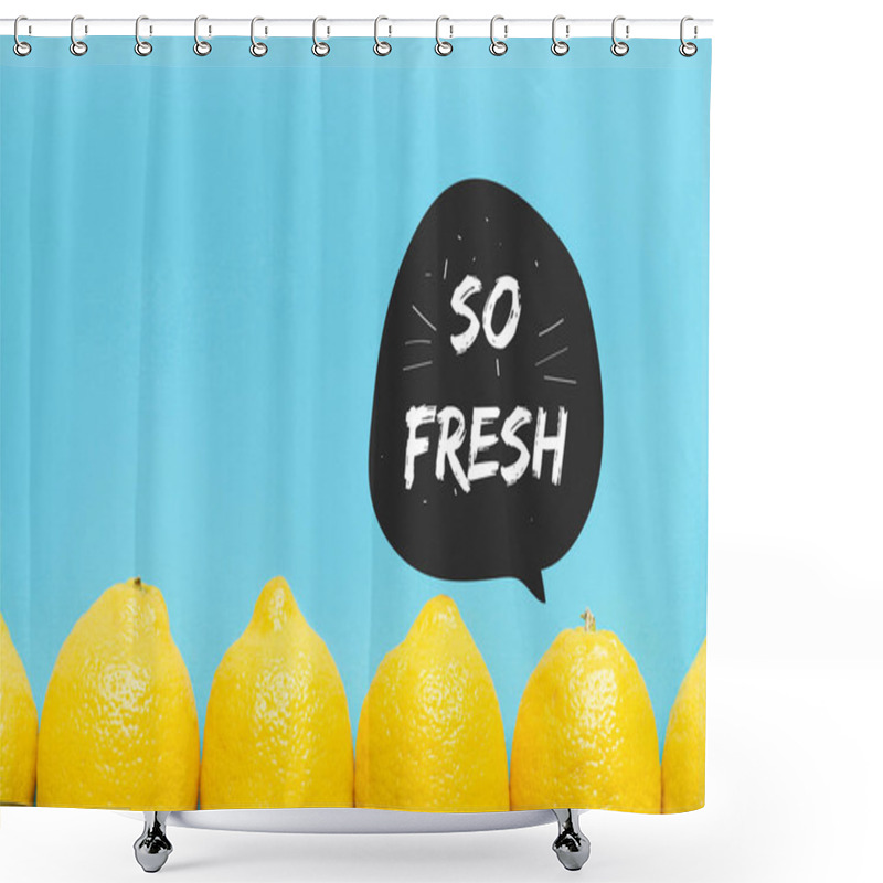 Personality  Top View Of Ripe Yellow Lemon On Blue Background With So Fresh Illustration Shower Curtains