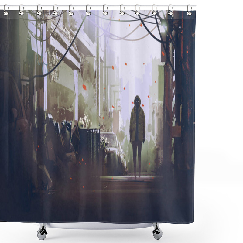 Personality  Mysterious Man Standing On Street Shower Curtains