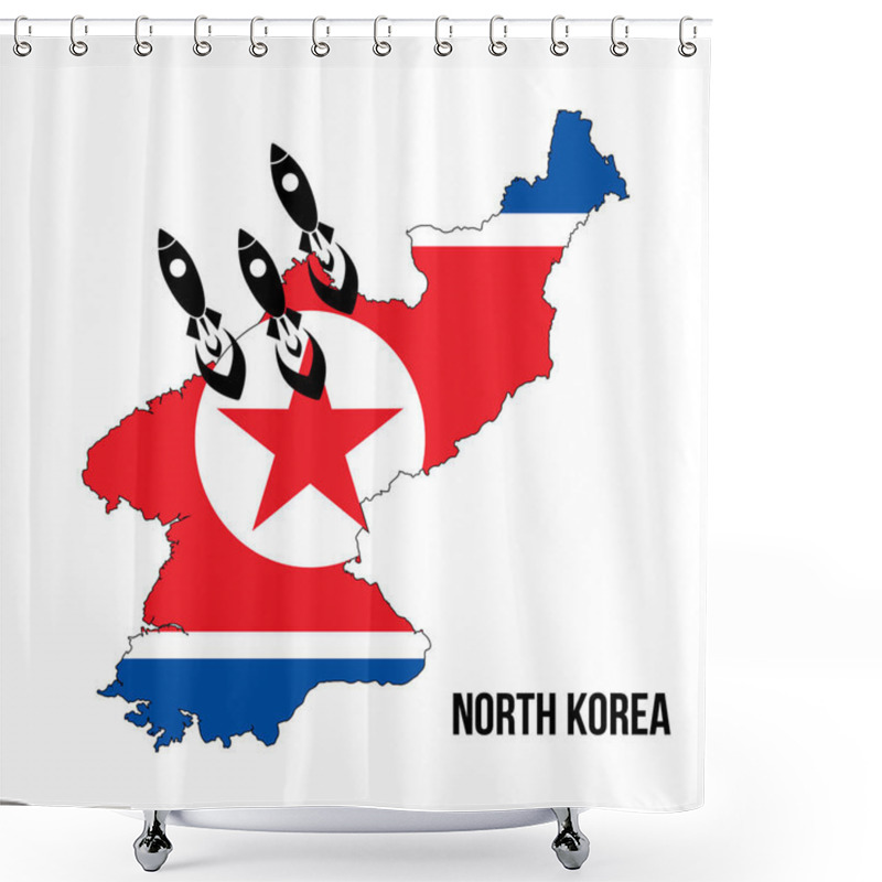 Personality  Flag Map Launching Missile North Korea, Nuclear Bomb, Nuclear Test Missile Isolated On White Background Shower Curtains