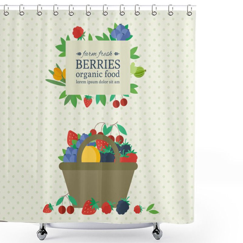 Personality  Banner With Fresh Berries And Fruits. Concept Organic Food Shower Curtains