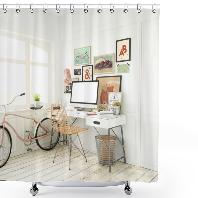 Personality  Hipster Workplace With Computer Shower Curtains