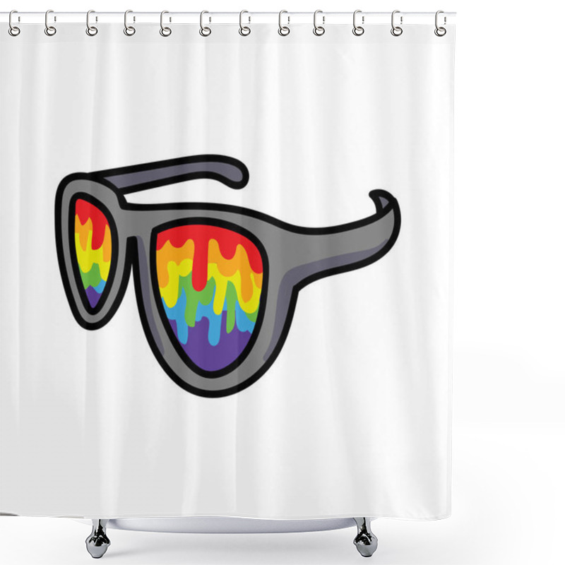 Personality  Adorable Cartoon LGBT Gay Sunglasses Clip Art. Hand Drawn Spectacle With Rainbow Melting Icon. Motif Illustration For Pride Glasses. Doodle In Flat Color Love Community. Vector EPS 10.  Shower Curtains