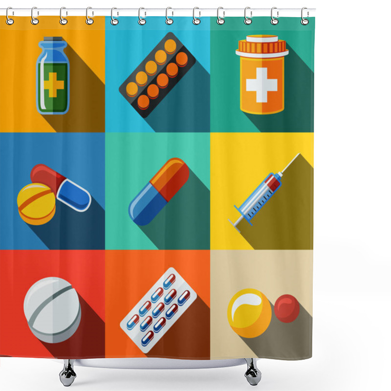 Personality  Medicine, Drugs Flat Icons Set Shower Curtains