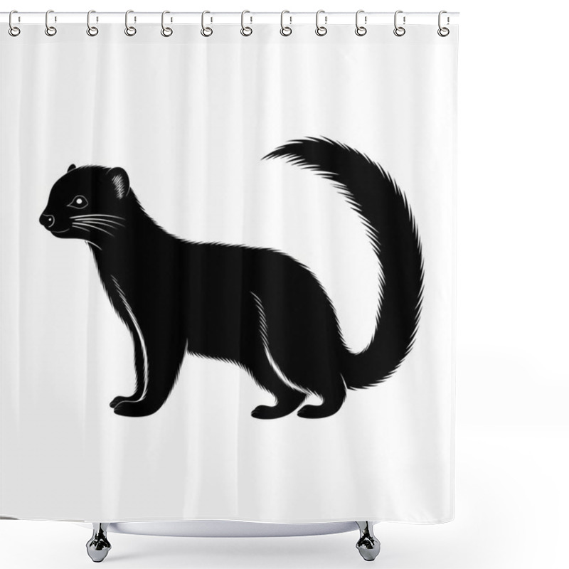 Personality  Stylized Black Silhouette Of A Marten, Showcasing Its Sleek Body And Long Tail. Shower Curtains