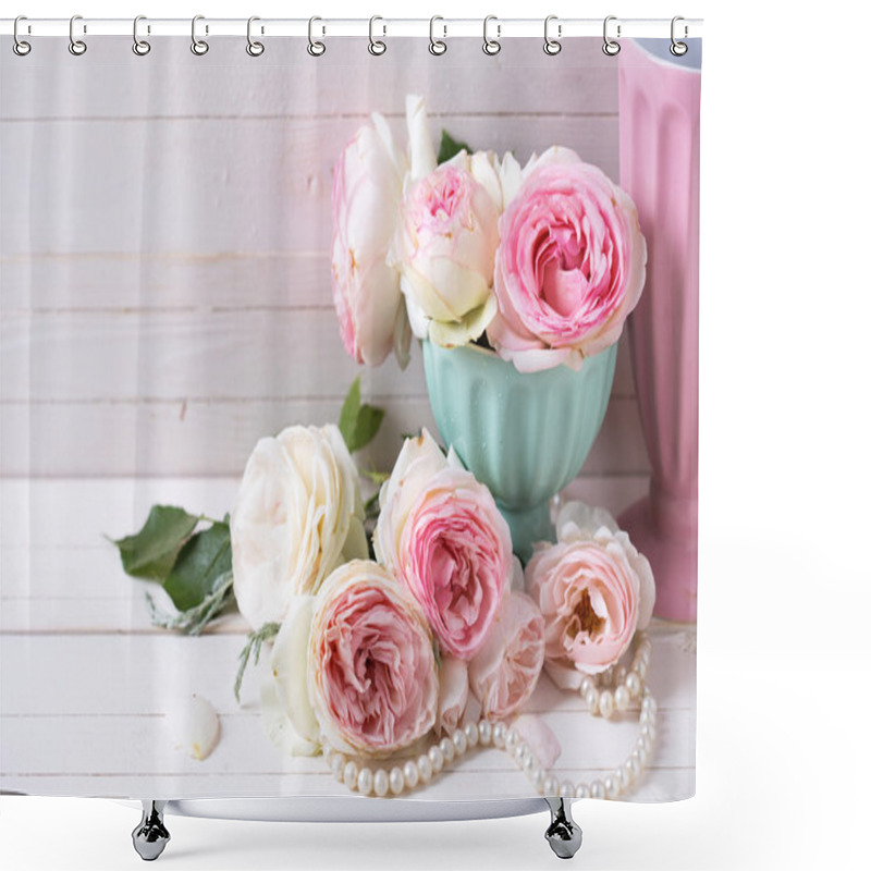 Personality  Pink Roses  In Vase Shower Curtains