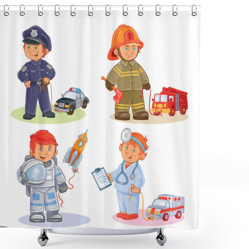 Personality  Set Vector Icons Of Small Children Different Professions Shower Curtains