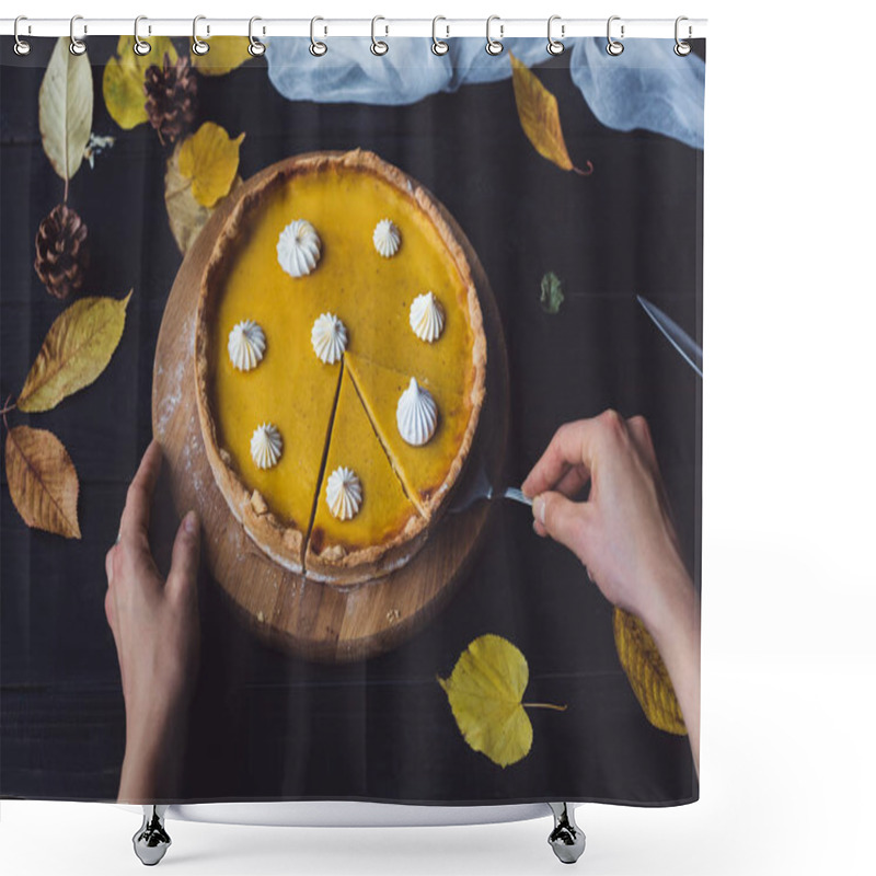 Personality  Female Hands Taking Piece Of Pie Shower Curtains