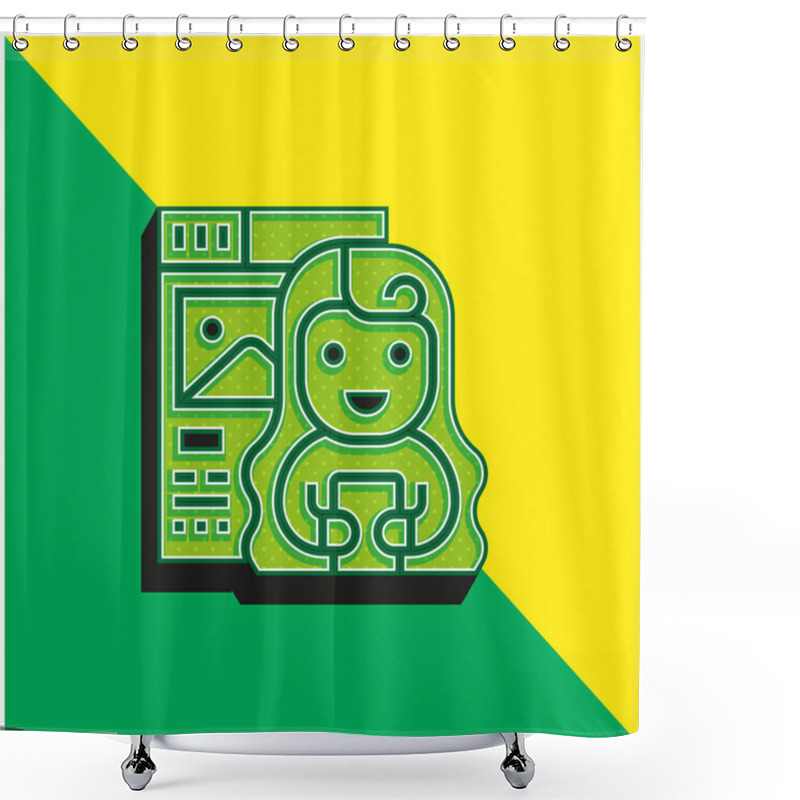 Personality  Blogger Green And Yellow Modern 3d Vector Icon Logo Shower Curtains