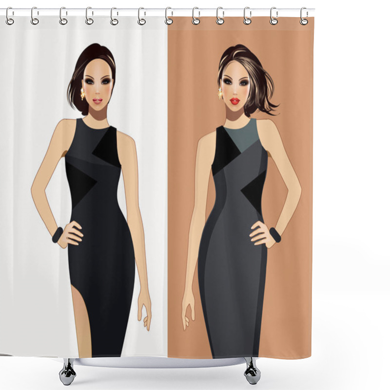 Personality  Fashion Models-Fashion Illustration Shower Curtains