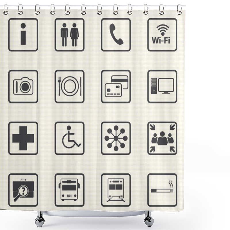 Personality  Public Icons Set With Texture Background. Vector Shower Curtains