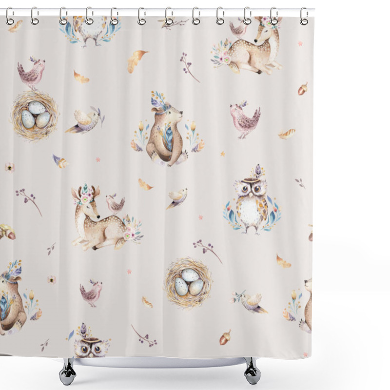 Personality  Baby Animals Nursery Isolated Seamless Pattern For Children Shower Curtains