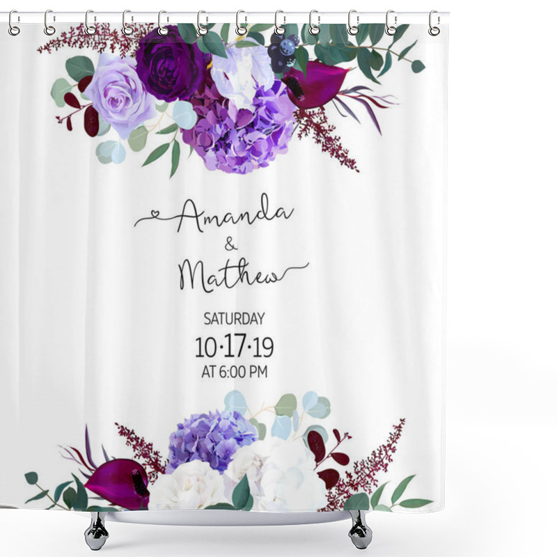 Personality  Purple And Violet Rose, White And Deep Blue Hyrangea, Astilbe, A Shower Curtains