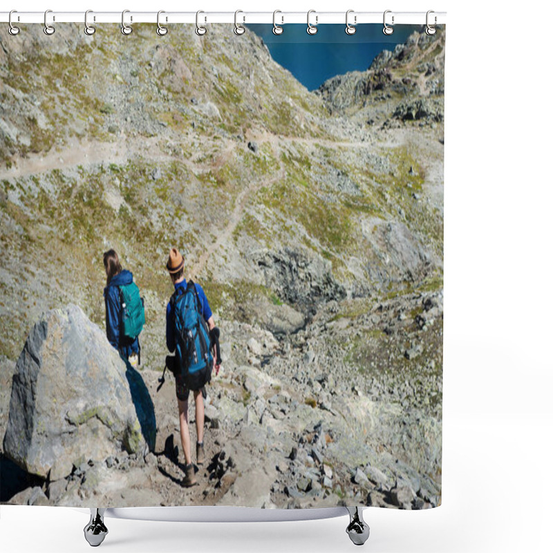 Personality  Couple On Travelers Hiking On Besseggen Ridge In Jotunheimen National Park, Norway  Shower Curtains