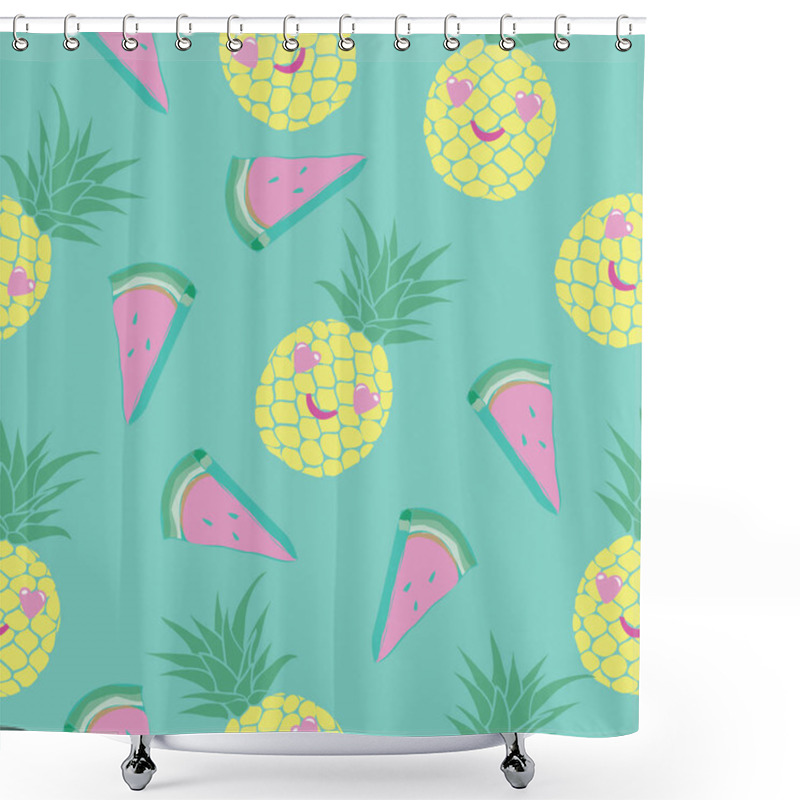 Personality  Pineapples And Watermelon Seamless Pattern Shower Curtains