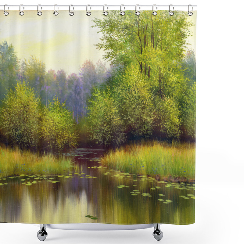 Personality  Beautiful Summer Landscape, Canvas, Oil Shower Curtains