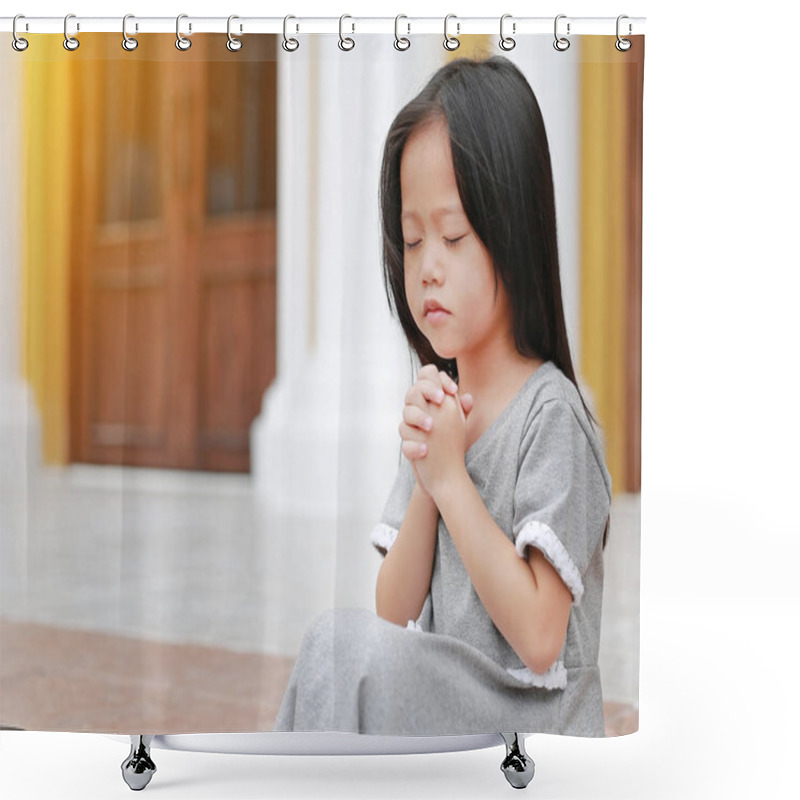 Personality  Little Asian Girl Stance Praying At The Church. Hands Folded In Prayer Concept For Faith, Spirituality And Religion. Shower Curtains