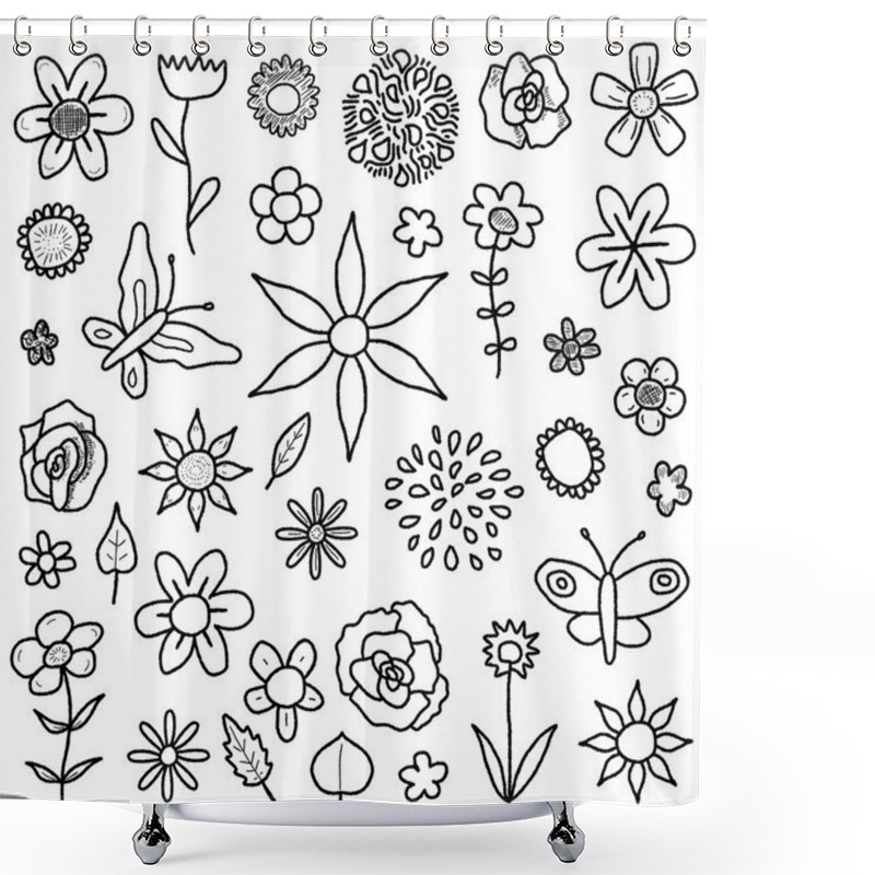 Personality  Doodle Flowers Shower Curtains