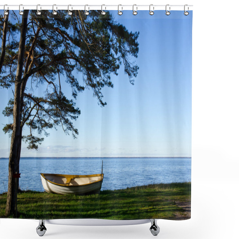 Personality  Rowing Boat At Coast Shower Curtains