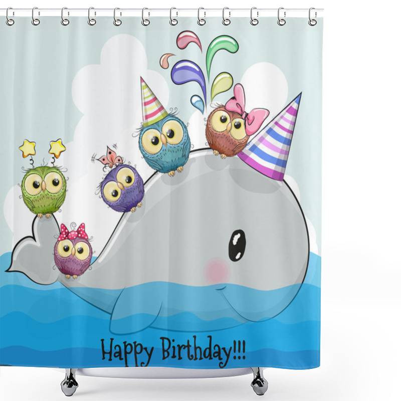 Personality  Cute Cartoon Whale And Five Owls Shower Curtains