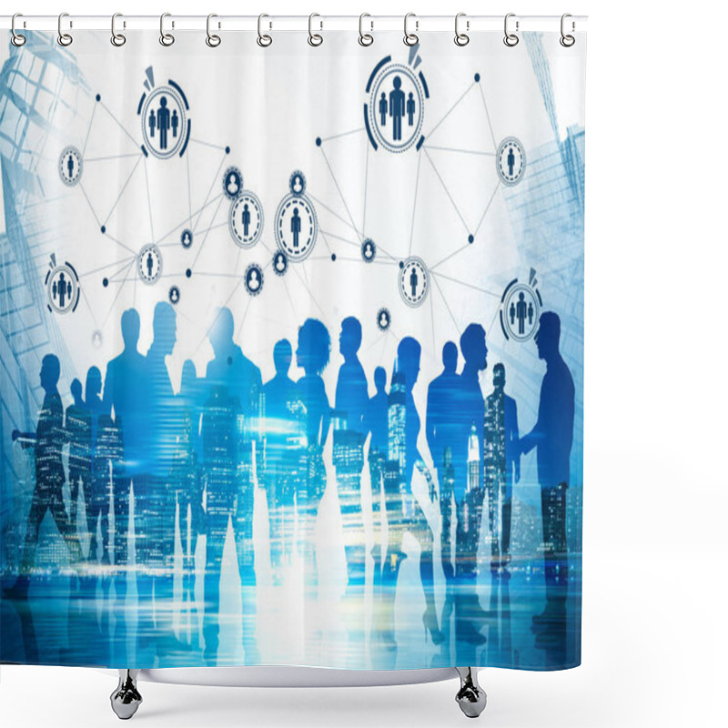 Personality  Business Team In Night City, Social Network Shower Curtains