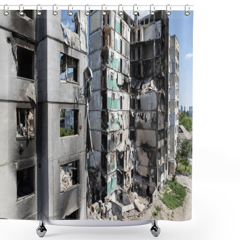 Personality  This Stock Photo Shows The Aftermath Of The War In Ukraine - A Destroyed Residential Building In Borodyanka, Bucha District Shower Curtains