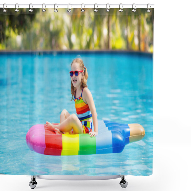 Personality  Child On Inflatable Float In Swimming Pool.  Shower Curtains