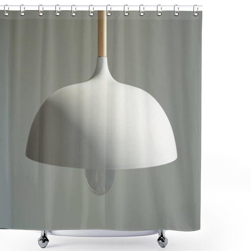 Personality  Close Up Of White And Modern Lamp With Light Bulb Near Wall Shower Curtains