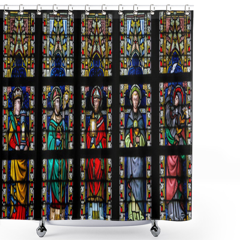 Personality  Stained Glass Window Depicting Catholic Saints In Sint-Truiden C Shower Curtains