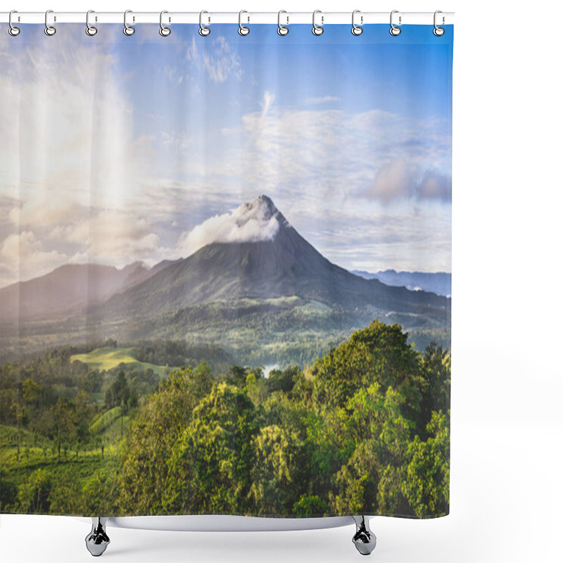 Personality  Tropical Landscape With A Volcano Rolled By A Cloud And The Jungle At Its Feet. Costa Rica Shower Curtains