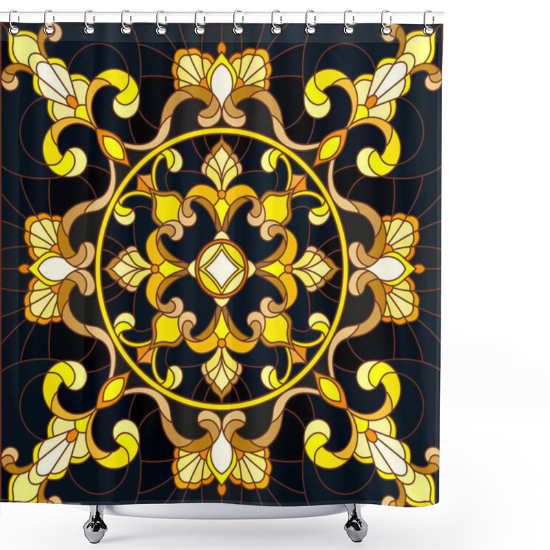 Personality  Illustration In Stained Glass Style With Floral Ornament ,imitation Gold On Dark Background With Swirls And Floral Motifs Shower Curtains