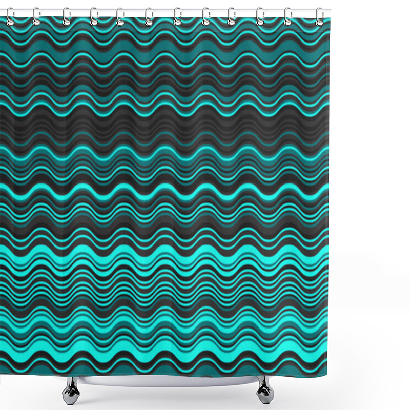 Personality  Dynamic Teal And Dark Gray Wavy Stripes Create A Visually Engaging Seamless Pattern. Ideal For Website Backgrounds, Textile Designs, Or Vibrant Graphic Projects. Shower Curtains