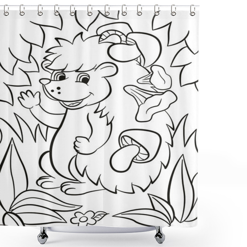 Personality  Little Cute Hedgehog With Mushrooms On The Needles Waves And Smi Shower Curtains