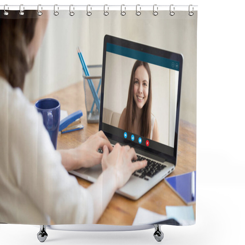 Personality  Business Lady At Work Desk Interviewing Young Female Job Applica Shower Curtains