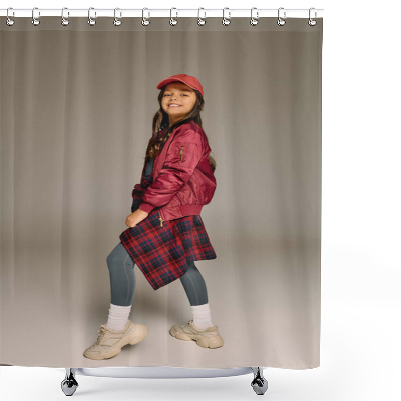 Personality  Little One Radiates Happiness While Showcasing A Trendy Outfit In A Cheerful Christmas Setting. Shower Curtains